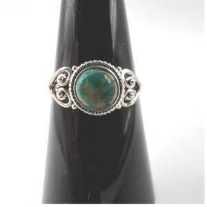 Sterling Silver Turquoise Ring Size 7.5 Round Cabochon Native Southwestern Style